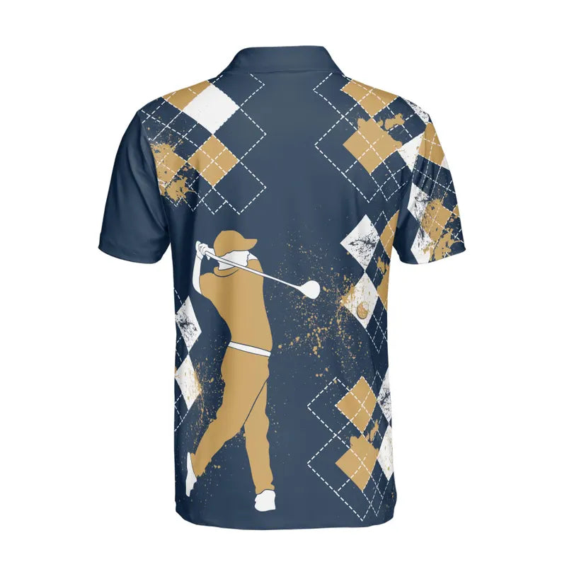 Custom Name Golfer Argyle Pattern Love Playing Golf Men's Polo