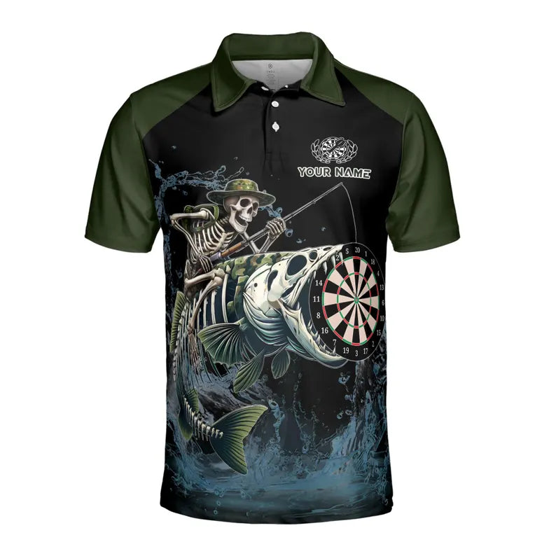 Customized Darts Polo Skeleton Fishing Catch Men's Polo Shirt