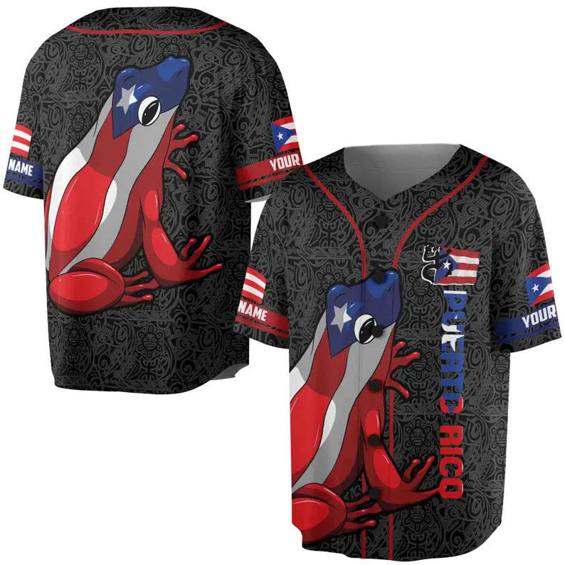 Personalized Frog Puerto Rico Flag Baseball Jersey, 3D Baseball Jesey Shirt