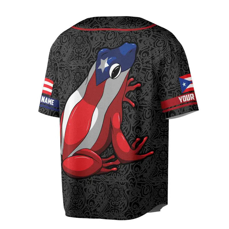 Personalized Frog Puerto Rico Flag Baseball Jersey, 3D Baseball Jesey Shirt