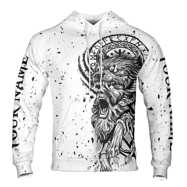 Custom Name Viking Warrior With Wolf Grunge Hoodie 3D