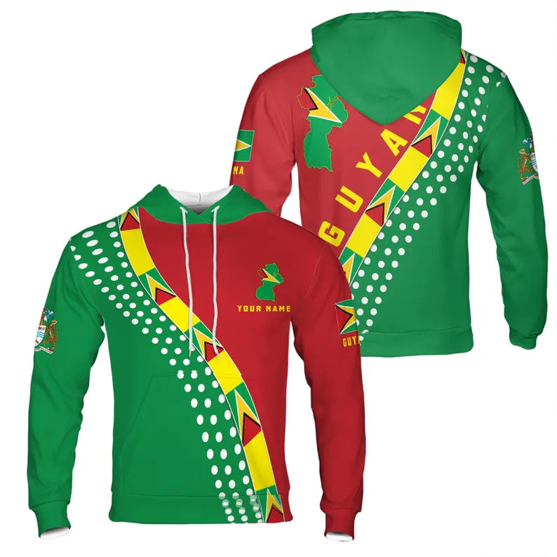 Custom Name Guyana Flag Hoodie with Map Design Hoodie 3D