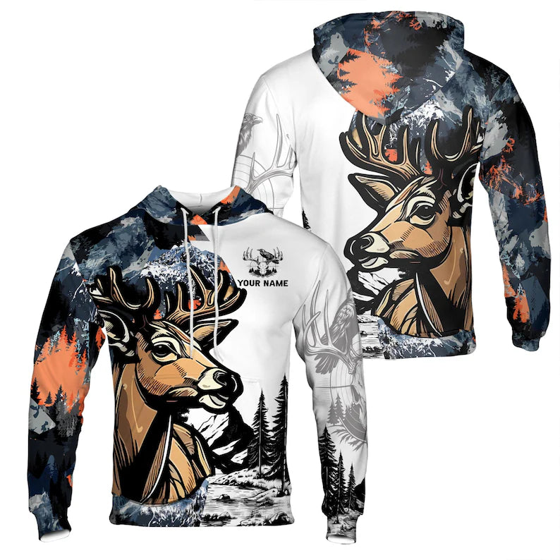 Customized Deer with Forest and Mountain Hoodie 3D