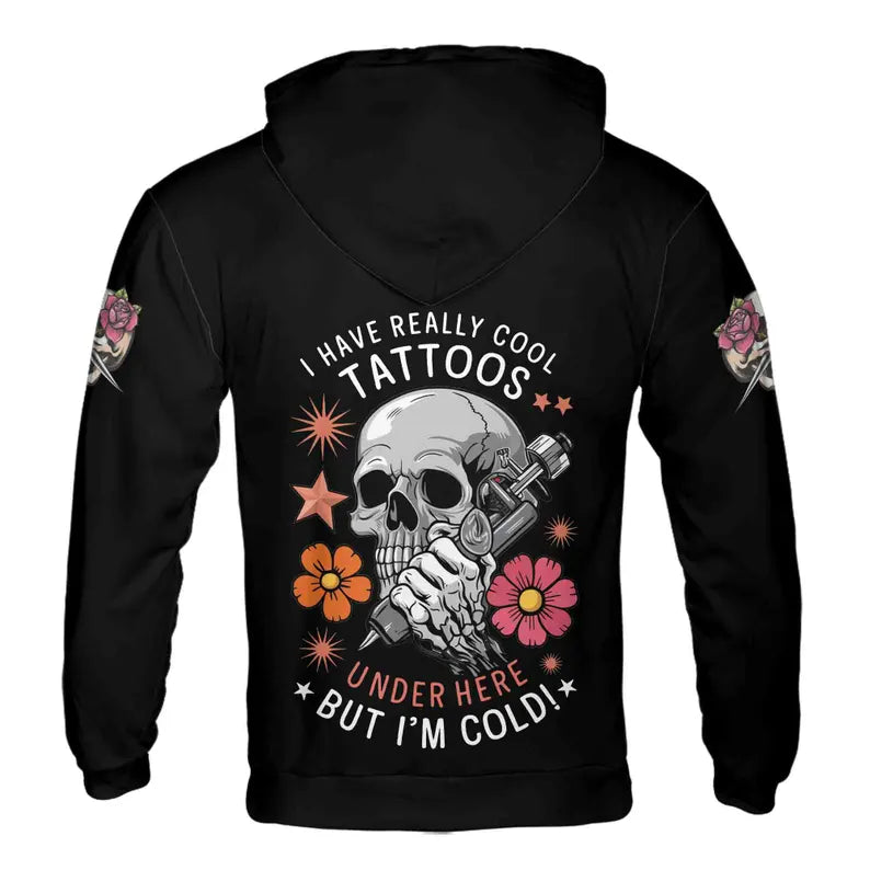 Custom Name Skull Tattoo Hoodie: All-Over Print Polyester Knit 3D