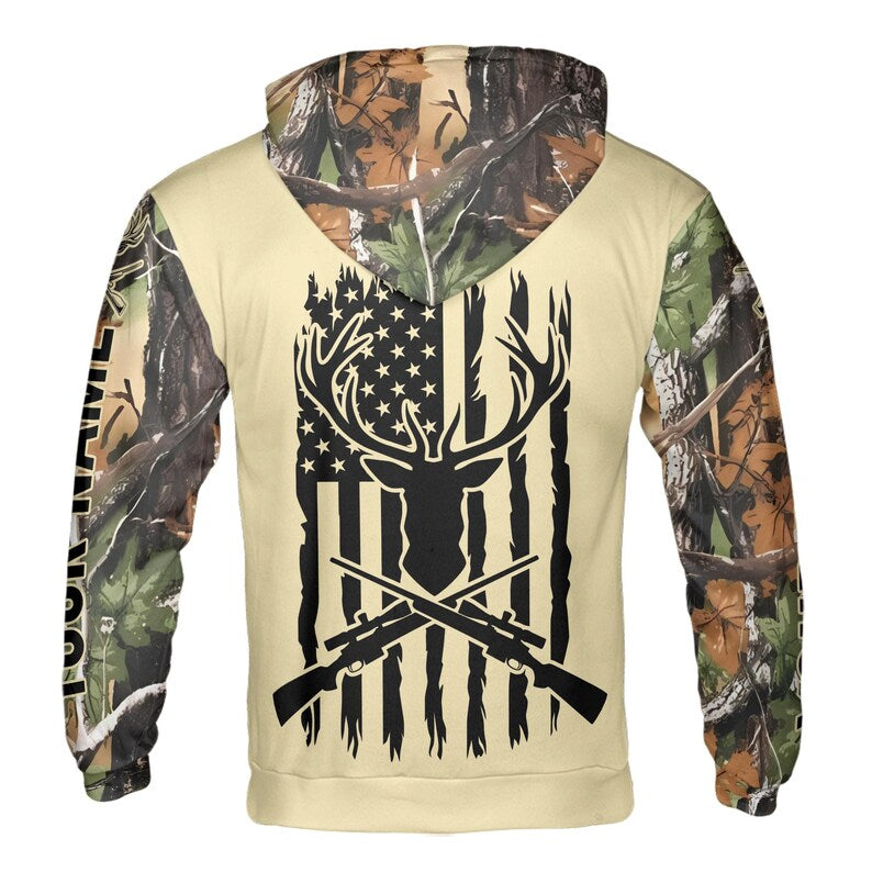 Custom Name Buck Yeah Army Dear Camo Pattern Hoodie 3D