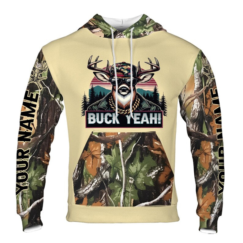 Custom Name Buck Yeah Army Dear Camo Pattern Hoodie 3D