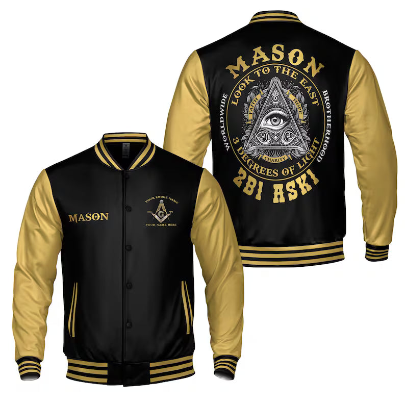 Customized Masonic Freemason Look At The East 2B1 ASK1 Varsity Jacket