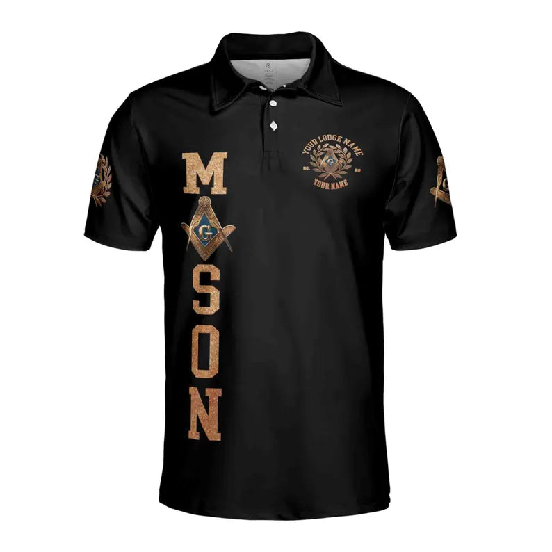 Custom Name Master Mason Freemason Bronze Emblem Men's Polo