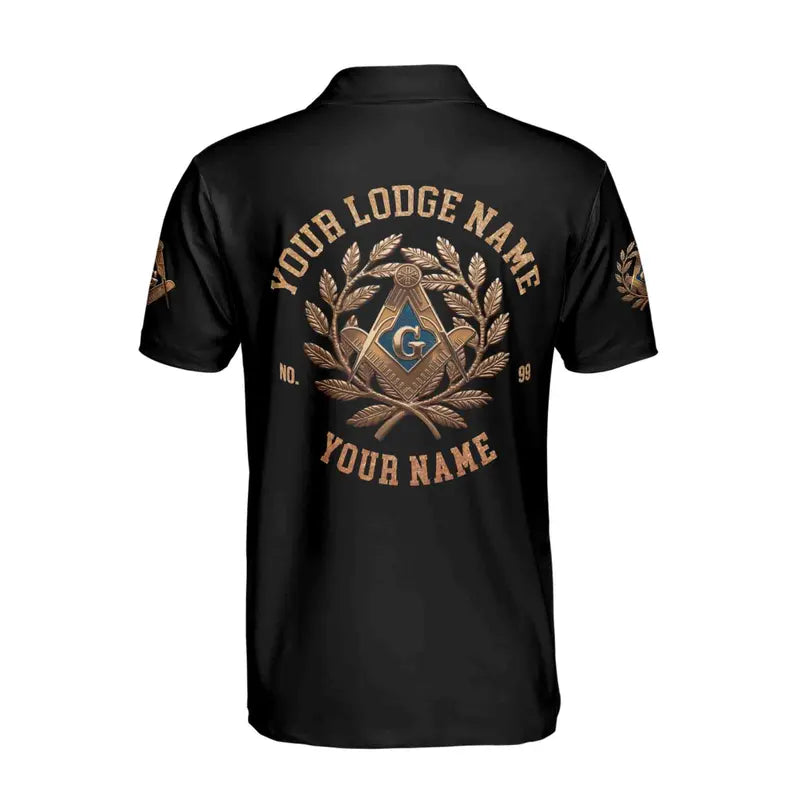 Custom Name Master Mason Freemason Bronze Emblem Men's Polo