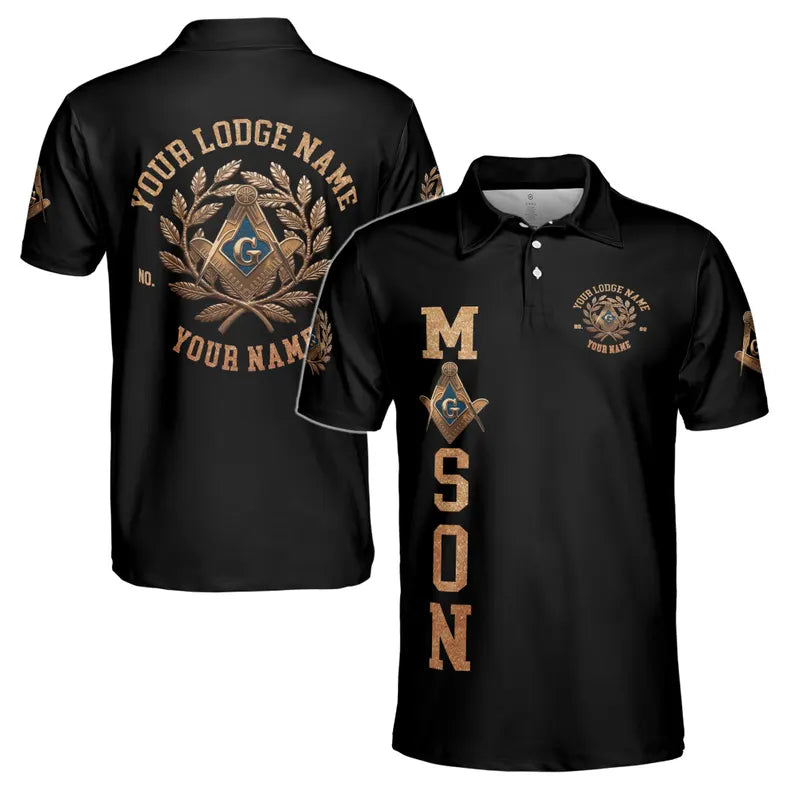 Custom Name Master Mason Freemason Bronze Emblem Men's Polo