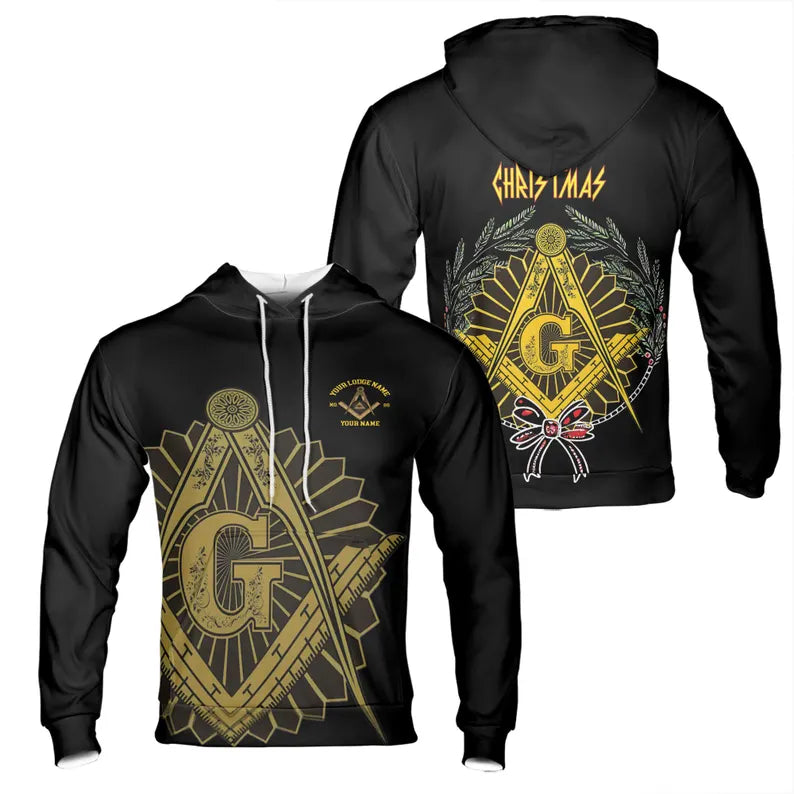 Customized Mason with Red Bow Pine Tree Merry Christmas Freemason Hoodie 3D