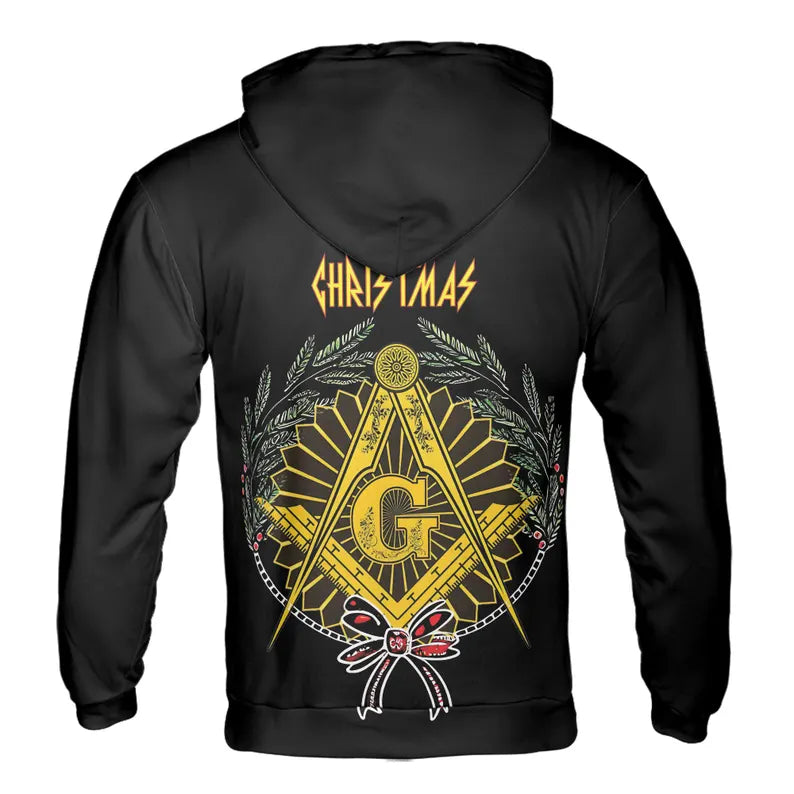 Customized Mason with Red Bow Pine Tree Merry Christmas Freemason Hoodie 3D