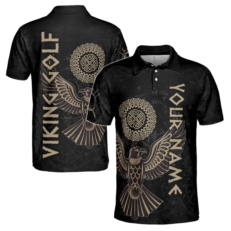 Custom Name The Viking Raven But Like Golf Men's Polo