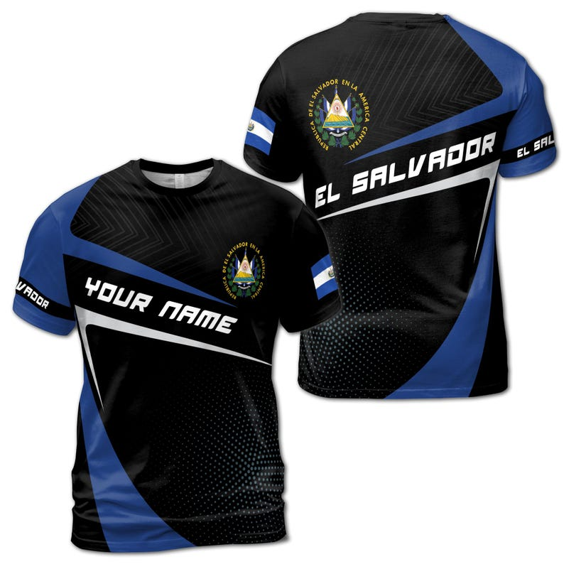 Custom Name El Salvador Flag Patriotic Unisex 3D T-Shirt S-5XL