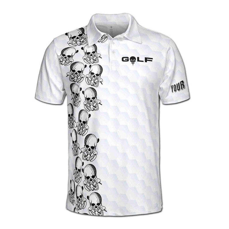 Custom Name Golf Skull with Golf Club and Ball Men's Polo