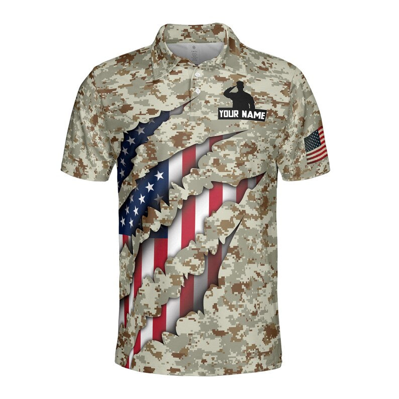 Custom Veteran Men's Polo: Personalized Camo Print, Military Gift
