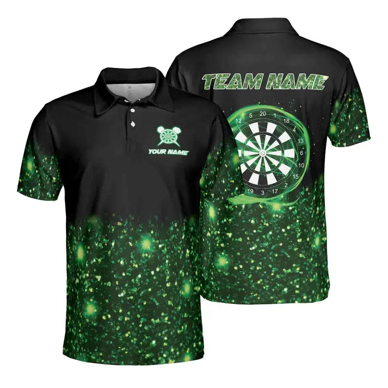 Custom Name Darts Dartboard Green Glittering Team Name Men's Polo