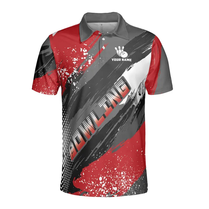 Custom Name Team Name Gray Red Pickleball Bowling Darts Men's Polo