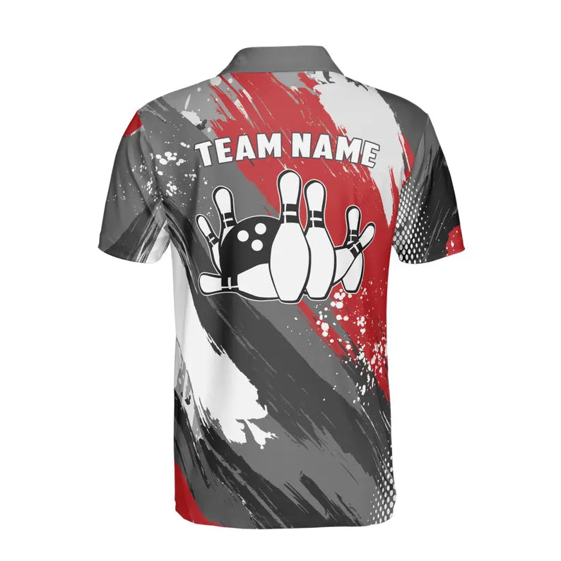Custom Name Team Name Gray Red Pickleball Bowling Darts Men's Polo