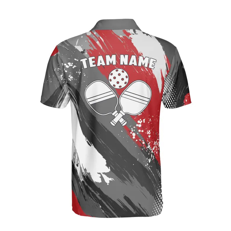 Custom Name Team Name Gray Red Pickleball Bowling Darts Men's Polo