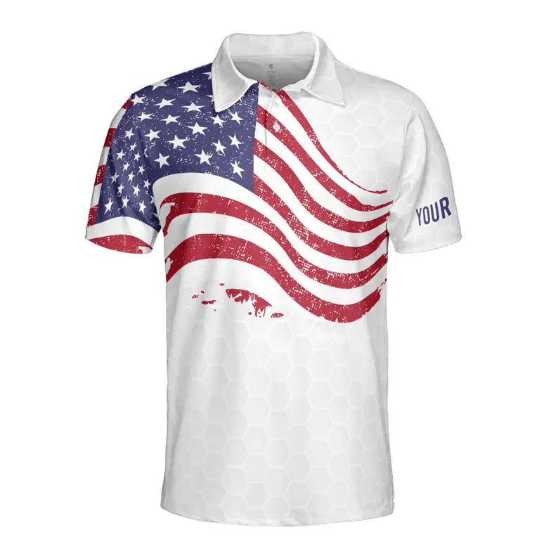 Custom Name Men's Golf Polo: American Flag Patriotic All Balls Matter Design