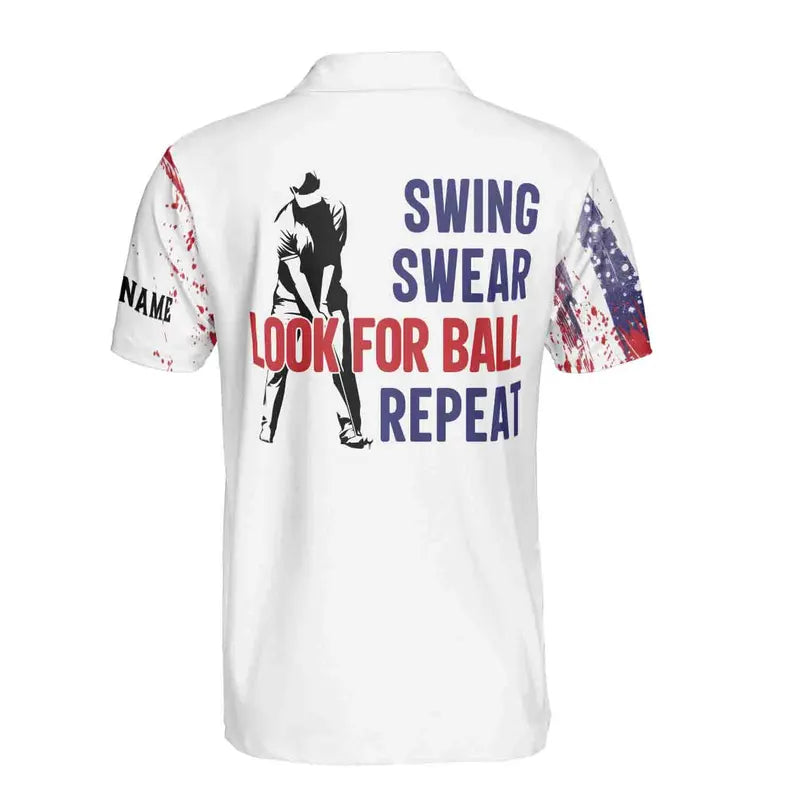 Custom Name America Flag Color Spatter Look For Ball Golf Men's Polo