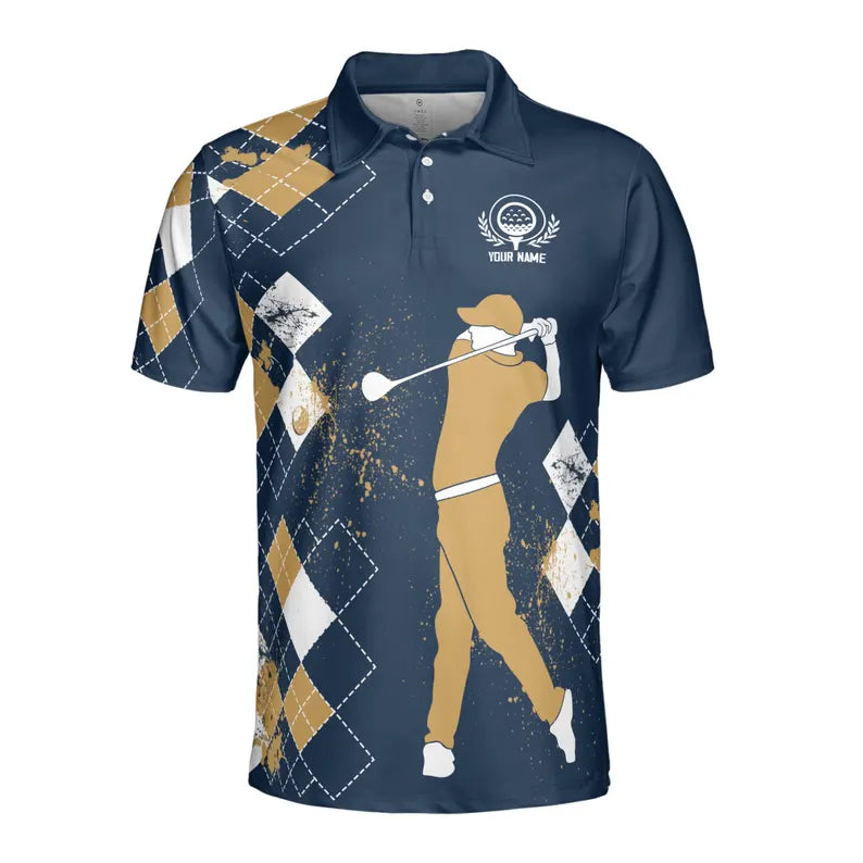 Custom Name Golfer Argyle Pattern Love Playing Golf Men's Polo