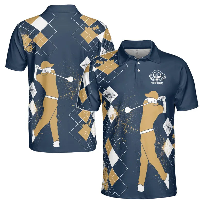 Custom Name Golfer Argyle Pattern Love Playing Golf Men's Polo