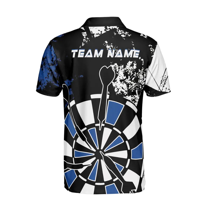 Customized Name Black Blue Spatter Patern Darts Player Team Men's Polo Shirt