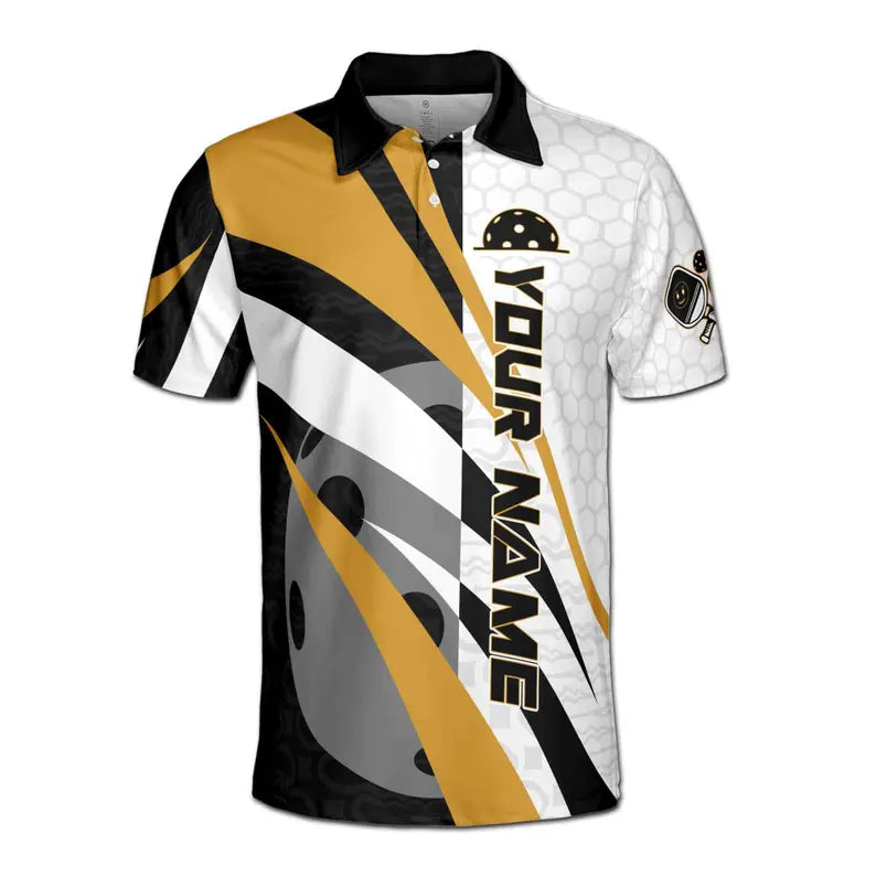 Custom Pickleball Team Men's Polo Shirt: Hexagon Pattern, Personalized Name