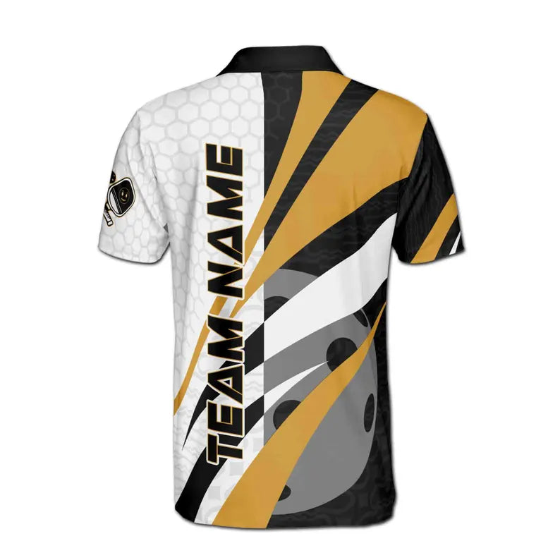 Custom Pickleball Team Men's Polo Shirt: Hexagon Pattern, Personalized Name