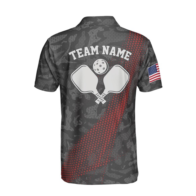 Customized Name Gray Camouflage American Flag Pickleball Men's Polo Shirt