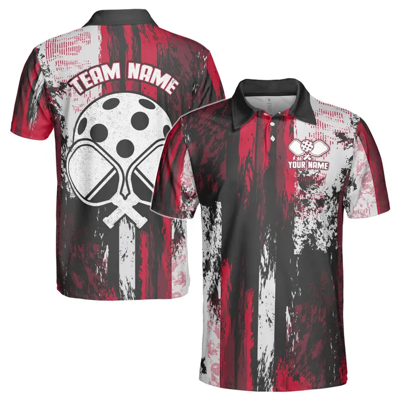 Custom Name Team Name Grunge Art Pickleball Player Men's Polo Shirt