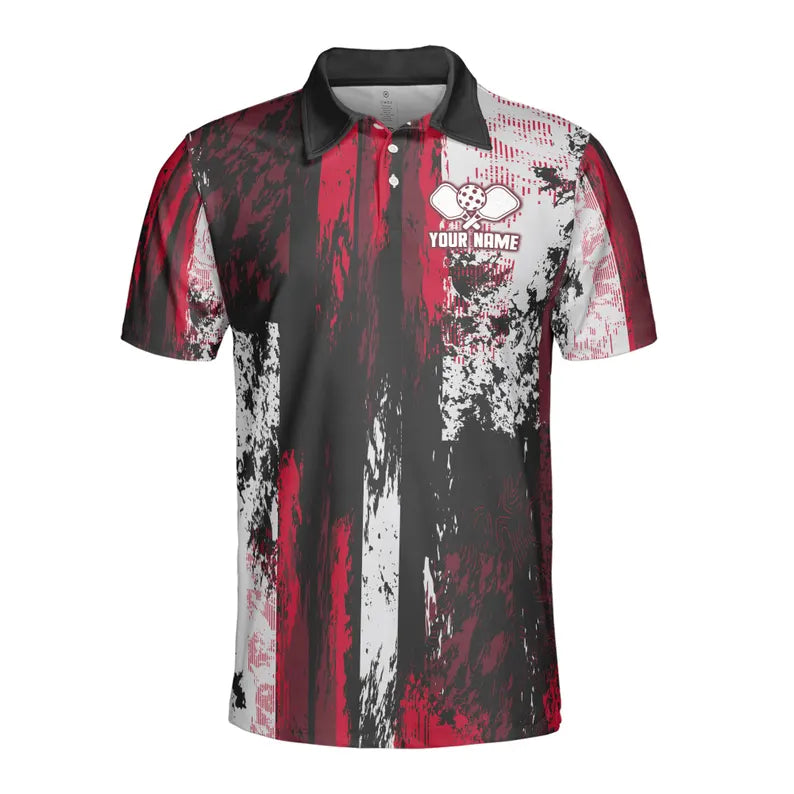 Custom Name Team Name Grunge Art Pickleball Player Men's Polo Shirt