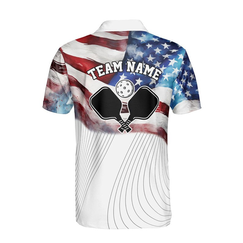 Personalized Name American Flag Patrotic Pickleball Men's Polo Shirt