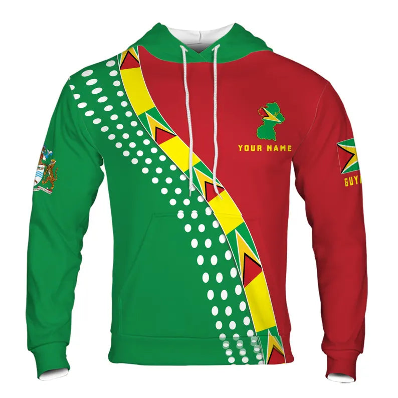 Custom Name Guyana Flag Hoodie with Map Design Hoodie 3D
