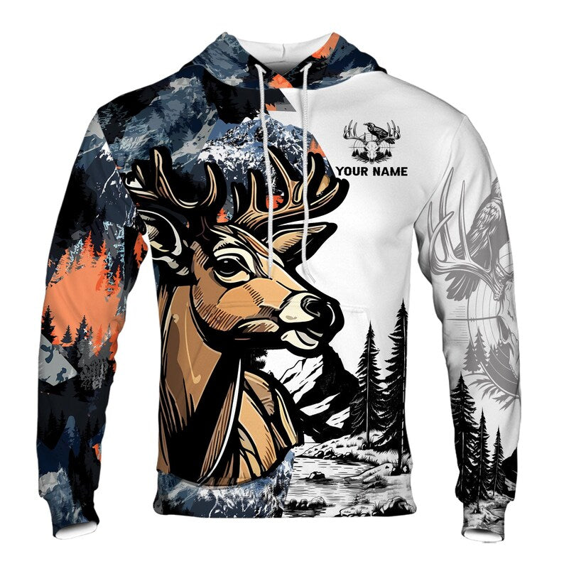 Customized Deer with Forest and Mountain Hoodie 3D