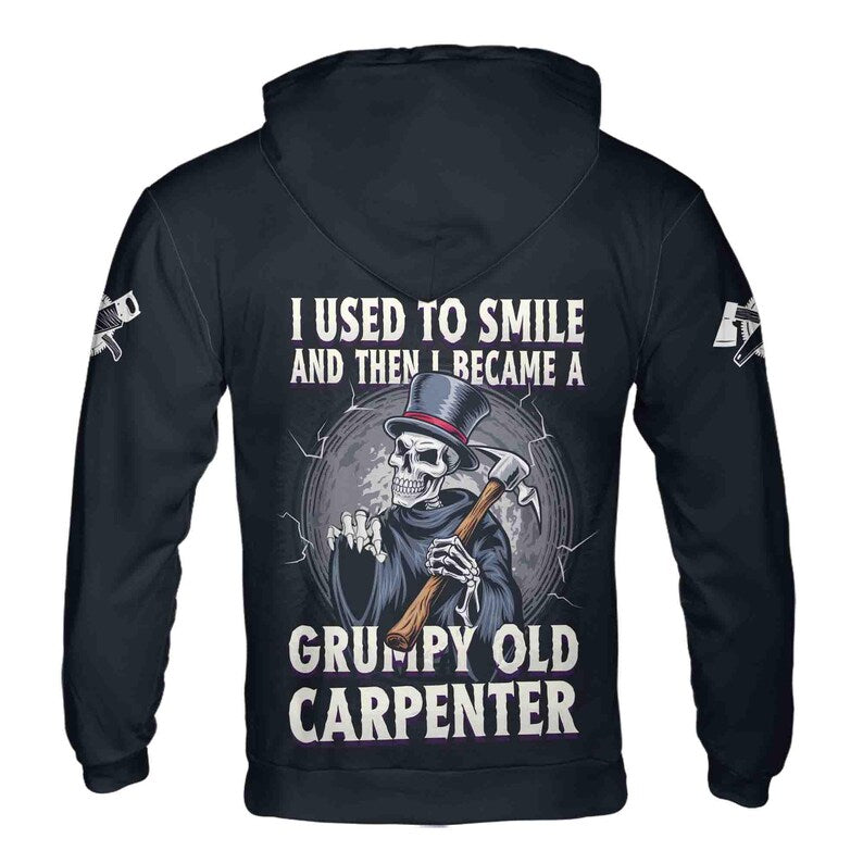 Custom Name Grumpy Carpenter Skull Hoodie 3D
