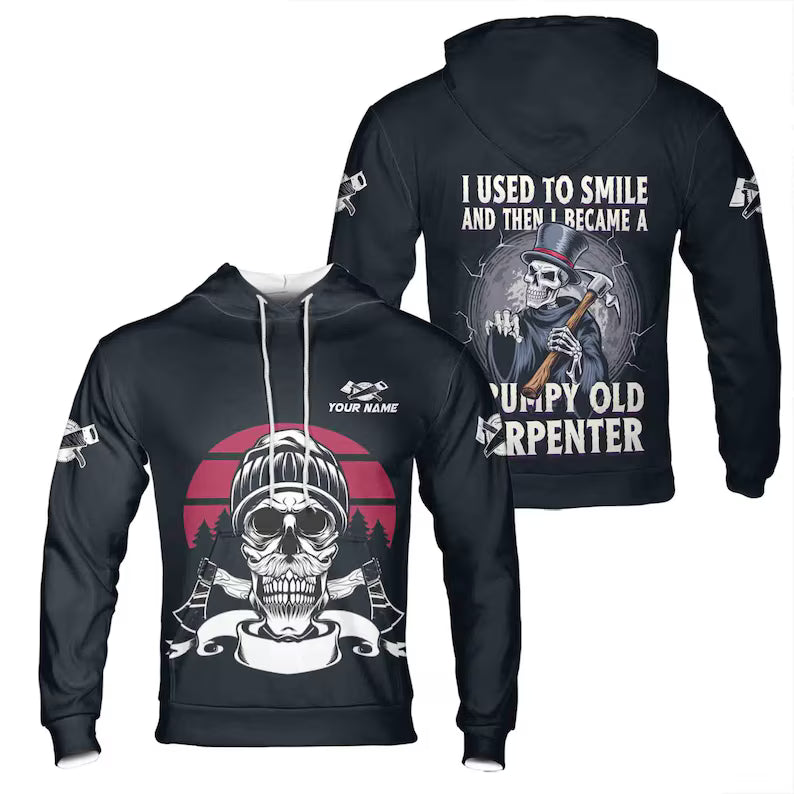 Custom Name Grumpy Carpenter Skull Hoodie 3D