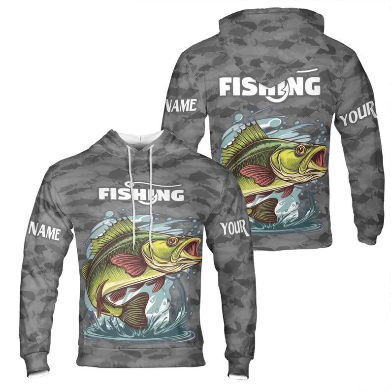 Custom Name Fishing God Fish Fishing Camo Pattern Hoodie 3D