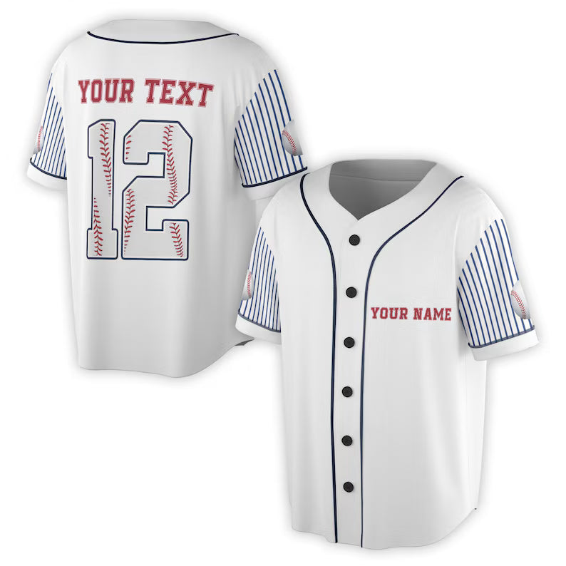 Custom Name Number Blue Stripes Pattern Baseball Lover Baseball Jersey, 3D Baseball Jesey Shirt
