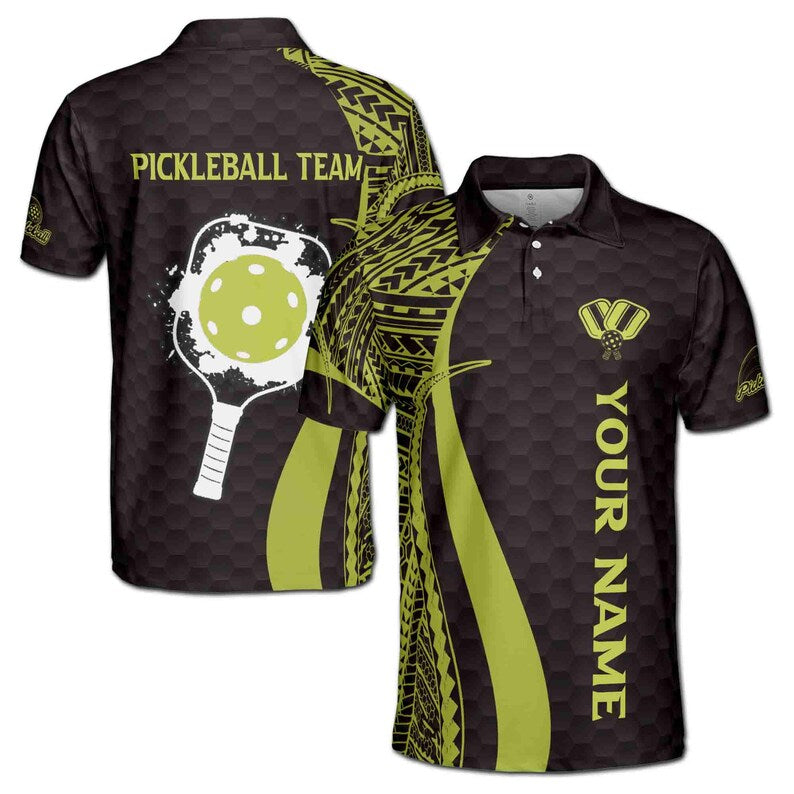 Customized Name Pickleball Paddle Tribal Pattern Men's Polo Shirt