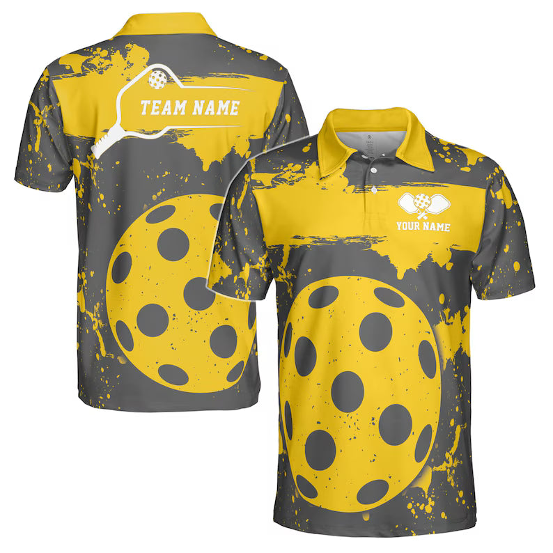 Customized Pickleball Team Player Color Spatter Pattern Men's Polo Shirt