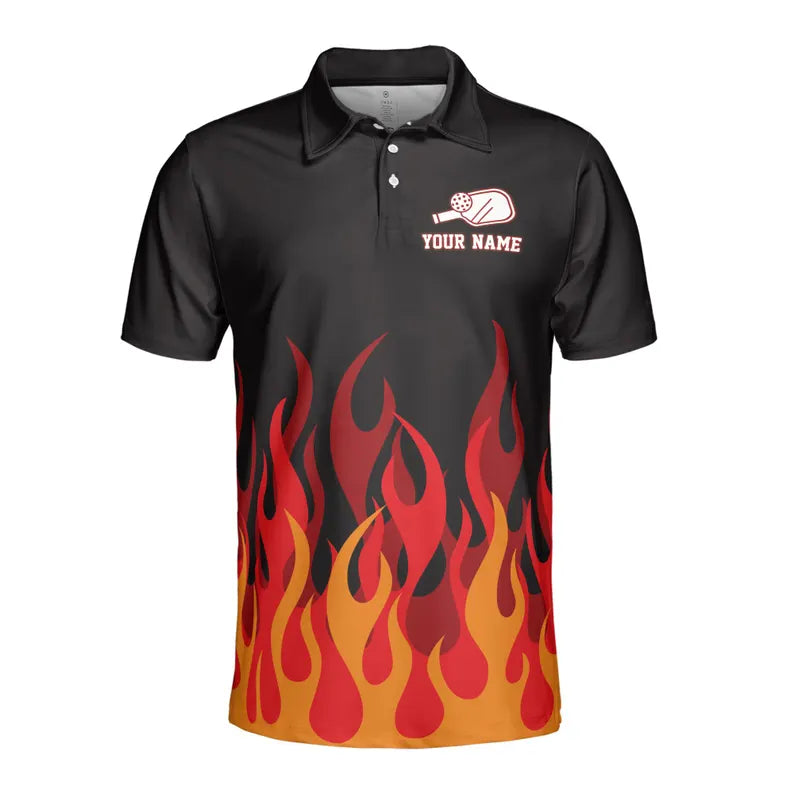 Personalized Name Team Name Pickleball Passion On Fire Men's Polo Shirt
