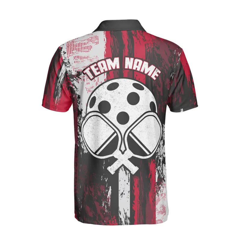 Custom Name Team Name Grunge Art Pickleball Player Men's Polo Shirt