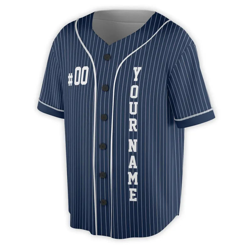 Custom Name Baseball Team Navy Blue with White Stripes Baseball Jersey, 3D Baseball Jesey Shirt