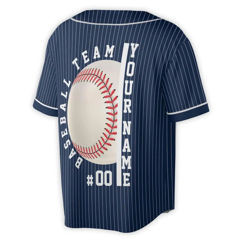 Custom Name Baseball Team Navy Blue with White Stripes Baseball Jersey, 3D Baseball Jesey Shirt