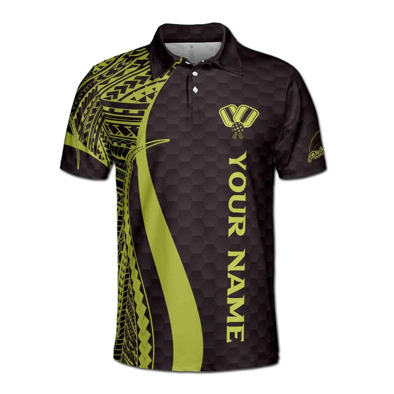 Customized Name Pickleball Paddle Tribal Pattern Men's Polo Shirt