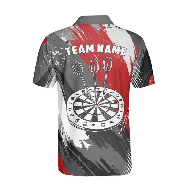 Custom Name Team Name Gray Red Pickleball Bowling Darts Men's Polo