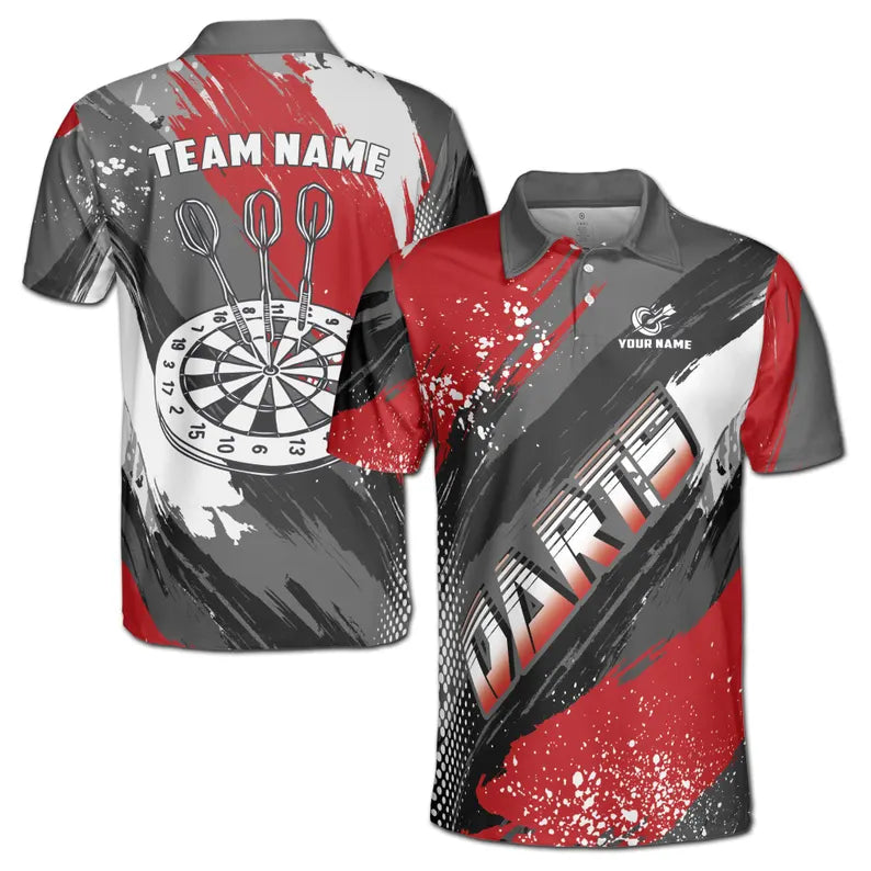 Custom Name Team Name Gray Red Pickleball Bowling Darts Men's Polo